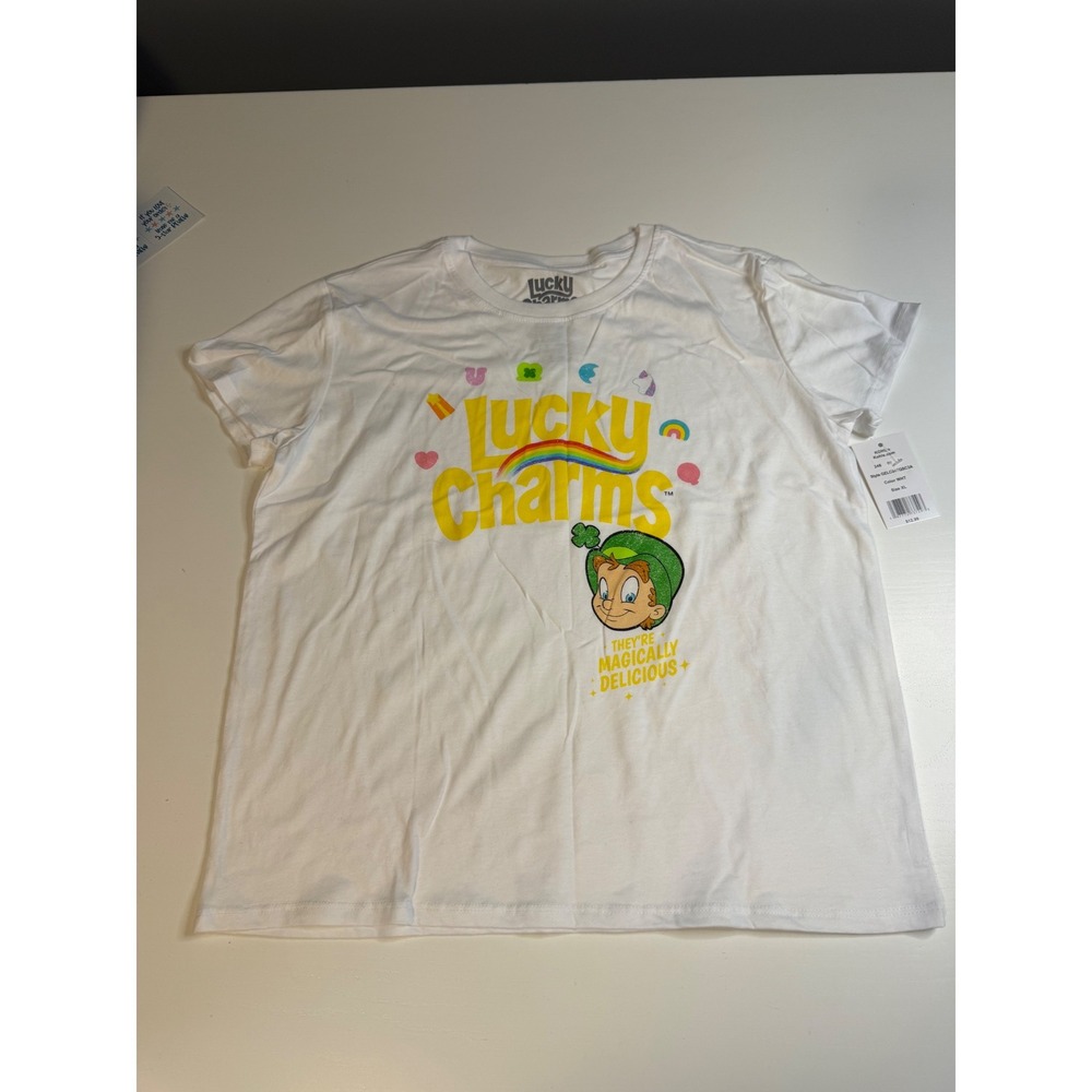 Lucky Charms Kids XL White Graphic T-Shirt Leprechaun Magically Delicious NWT